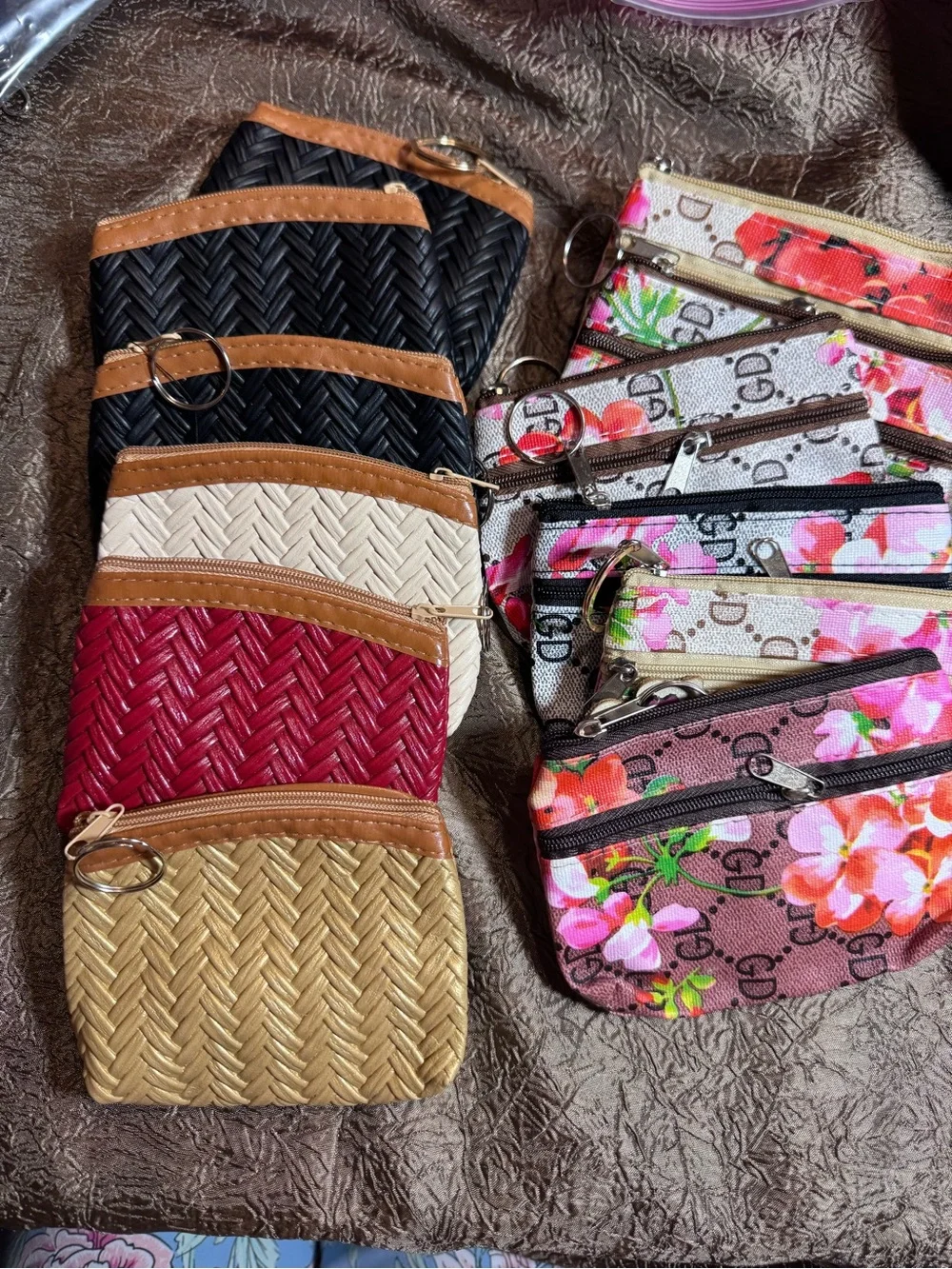 Woven Coin Pouch - Black, Cream, Red, Gold